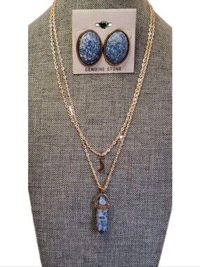Celestial Layered Necklace Earrings Set Goldtone Crescent Moon Charm Jewelry